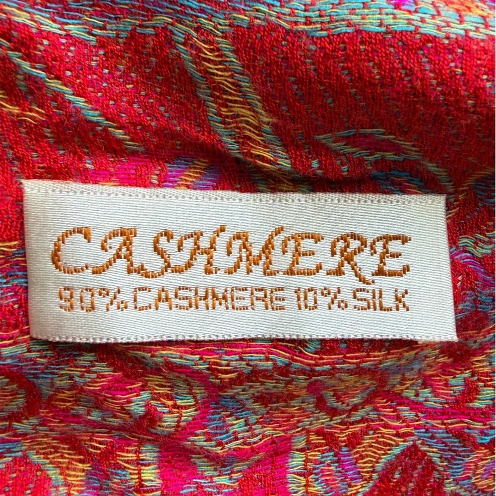 90% Cashmere 10% Silk Paisley Pashmina Shawl Scarf Pink Red Fringe